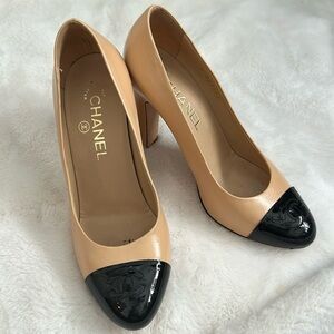 Chanel two tone toe cap pumps